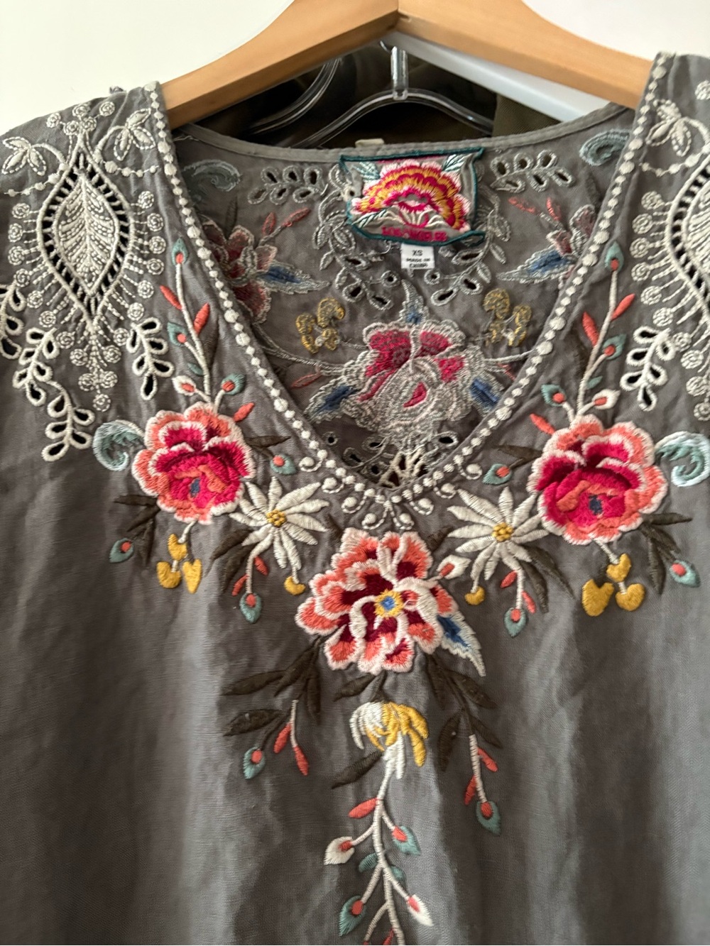 Johnny Was Charcoal Gray Floral Embroidered Mini Dress - Picture 5 of 5